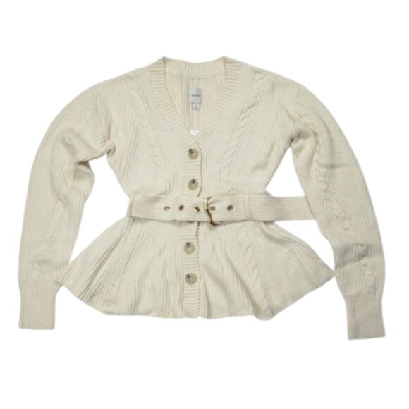Anthropologie Maeve Belted Cable Cardigan Sweater Ivory S - Picture 4 of 12